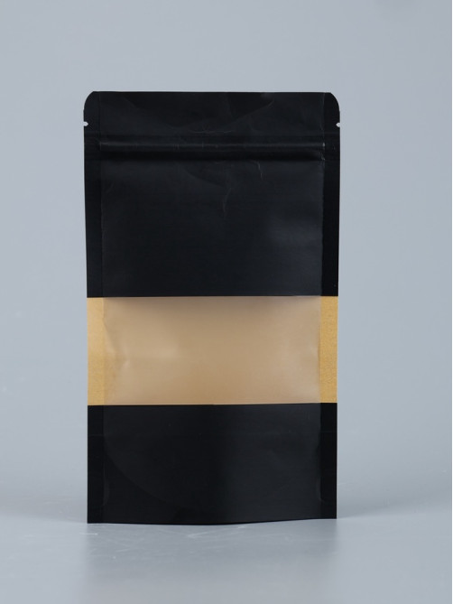 Пакет Zip-lock Крафт с прямоугольным окном, черный,12×20×4 см