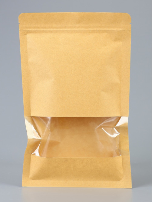 Пакет Zip - lock Крафт с прямоугольным окном, плоский, 16×26 см