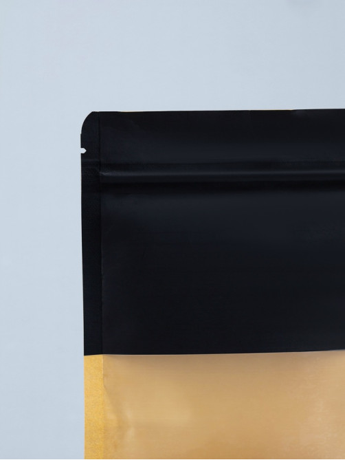 Пакет Zip-lock Крафт с прямоугольным окном, черный,12×20×4 см
