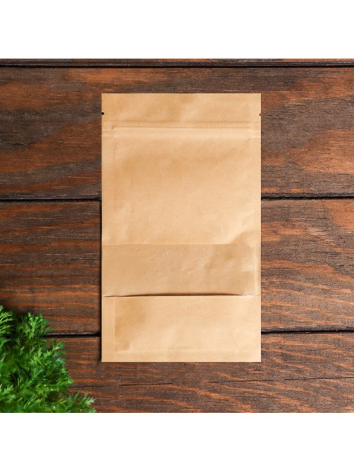 Пакет Zip - lock Крафт с прямоугольным окном, плоский, 12×20 см