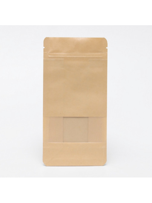 Пакет Zip-lock Крафт с плоским дном, прямоугольное окно, 10×20 см