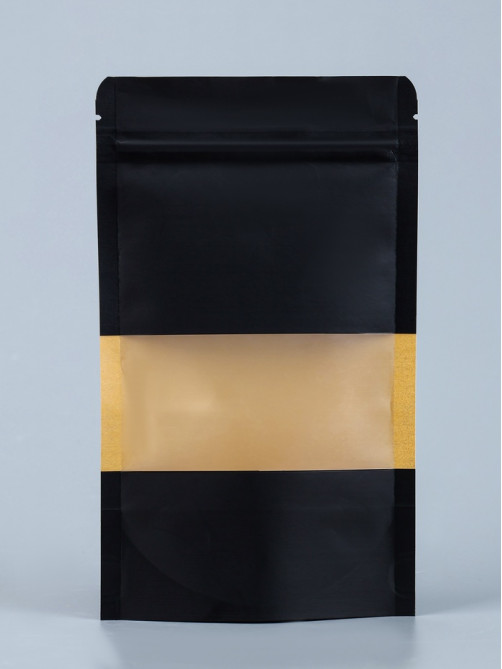 Пакет Zip-lock Крафт с прямоугольным окном, черный,12×20×4 см