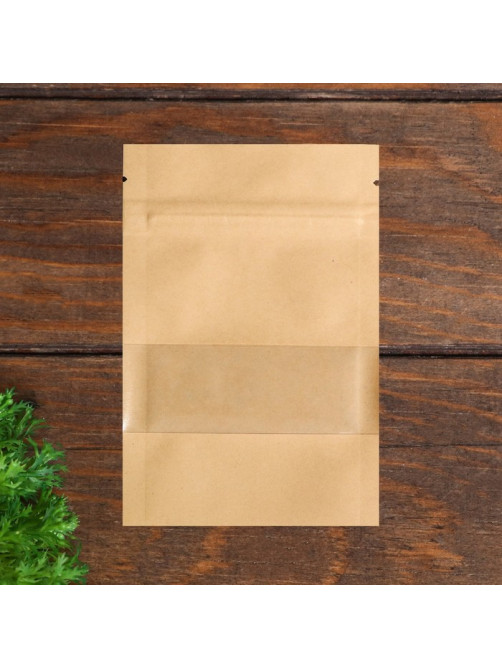 Пакет Zip - lock Крафт с прямоугольным окном, плоский, 9×14 см