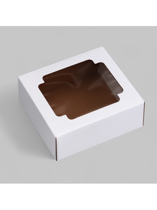 Коробка сборная без печати крышка-дно белая с окном 14.5×14.5×6 см