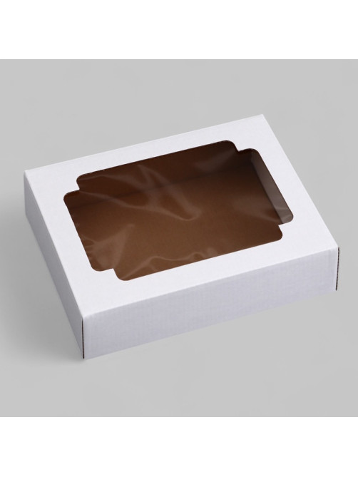 Коробка сборная без печати крышка-дно белая с окном 18×15×5 см