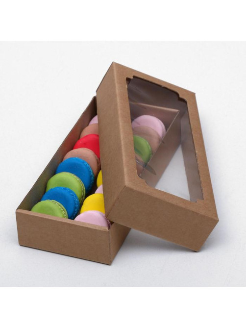 Коробка сборная без печати крышка-дно бурая с окном 24×11×4.5 см