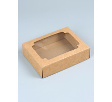 Коробка сборная без печати крышка - дно бурая с окном 18×15×5 см