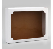 Коробка сборная без печати крышка-дно белая с окном, 31.3×24.6×6.2 см