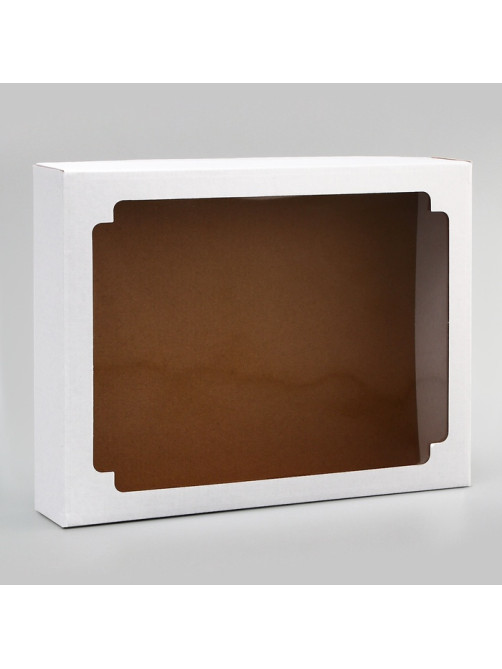 Коробка сборная без печати крышка-дно белая с окном, 31.3×24.6×6.2 см