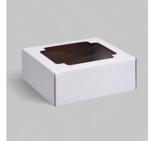 Коробка сборная без печати крышка-дно белая с окном 14.5×14.5×6 см