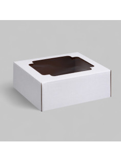 Коробка сборная без печати крышка-дно белая с окном 14.5×14.5×6 см