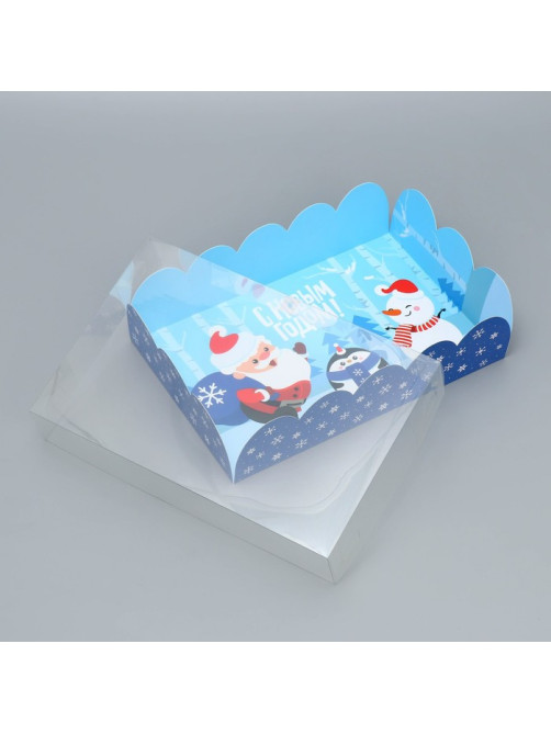 Коробка подарочная с PVC крышкой «С Новым годом!», снеговик, 20×30×8 см