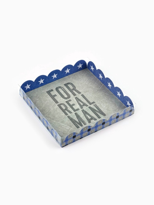 Коробка для печенья с прозрачной крышкой For real man, 18×18×3 см