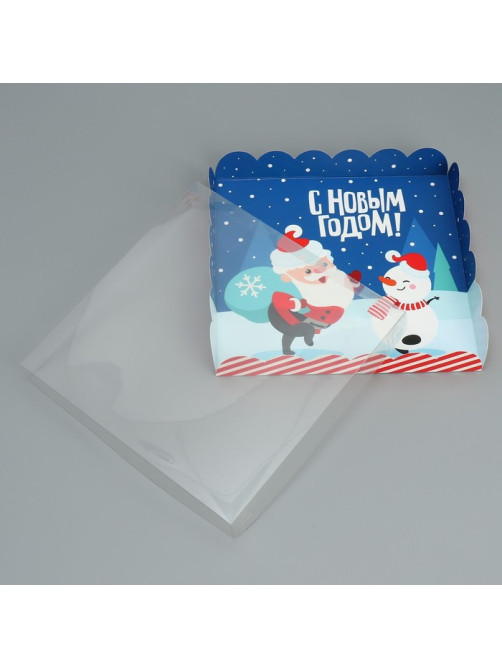 Коробка для кондитерских изделий с пластиковой крышкой «С Новым годом!», 21×21×3 см