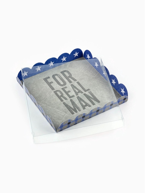 Коробка для печенья с прозрачной крышкой For real man, 18×18×3 см