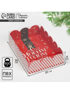 Коробка новогодняя подарочная с пластиковой крышкой «С Новым годом», 20×30×8 см