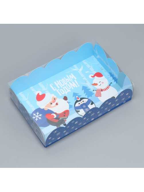 Коробка подарочная с PVC крышкой «С Новым годом!», снеговик, 20×30×8 см