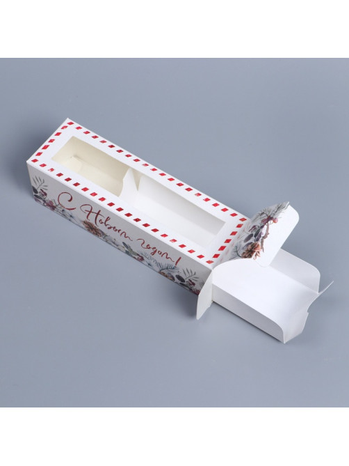 Коробка новогодняя для макарун «С Новым годом» 18×5.5×5.5 см