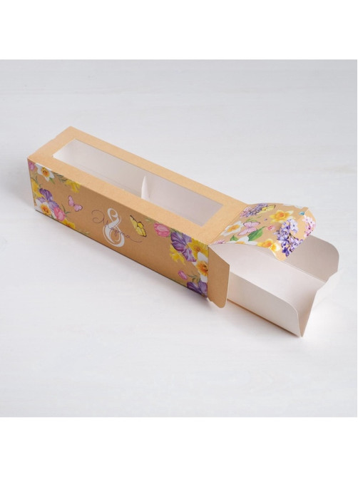 Коробка для макарун, кондитерская упаковка, «8 марта» 18×5.5×5.5 см