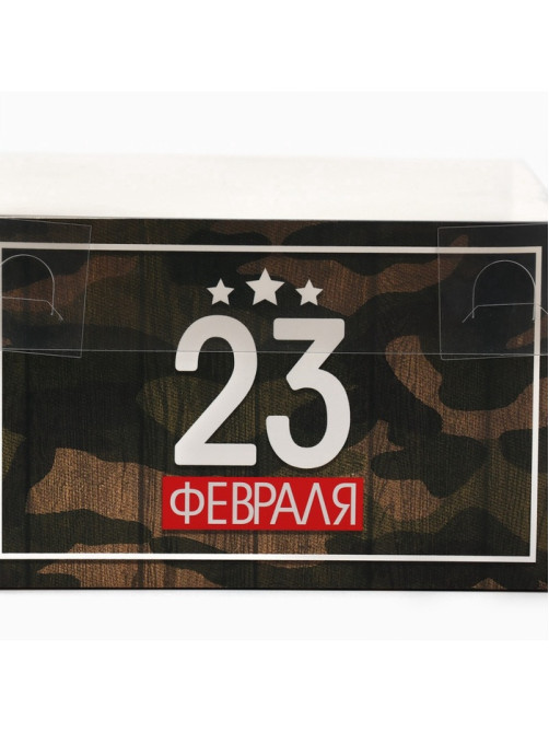 Коробка для капкейков, кондитерская упаковка, 4 ячейки «23 Февраля», 16×16×10 см