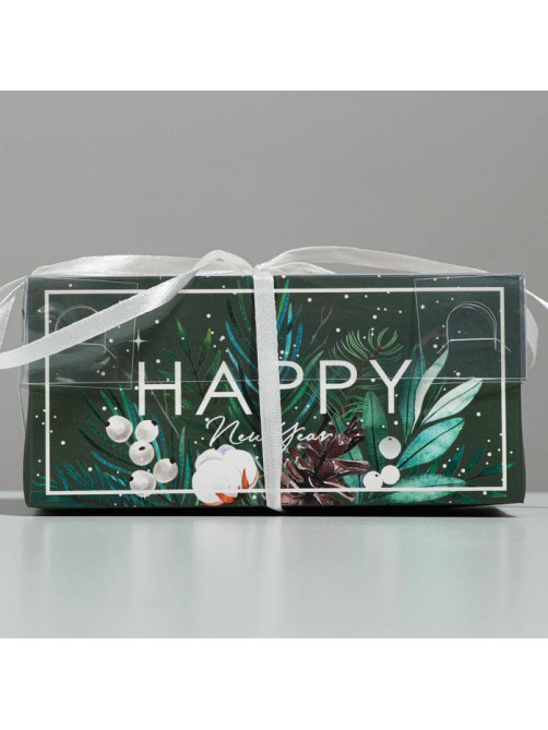 Коробка для капкейка Happy New year, Новый год, 16×8×7.5 см