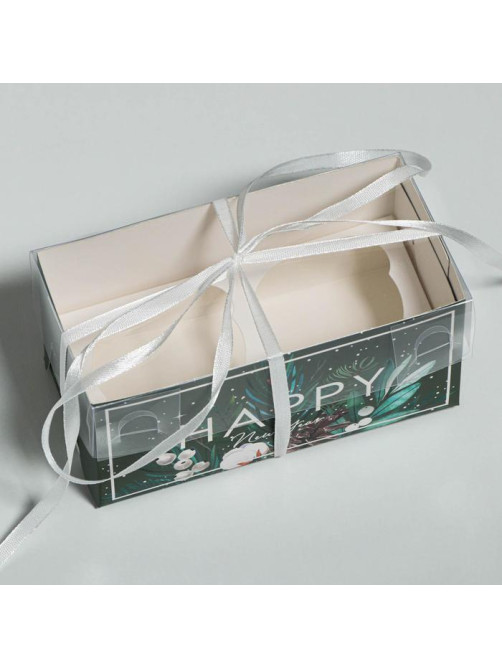 Коробка для капкейка Happy New year, Новый год, 16×8×7.5 см