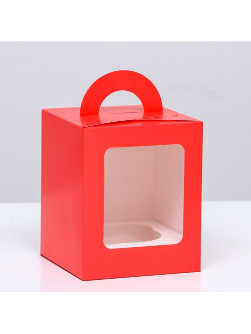 Коробка для 1 капкейка, красная, 9.2×9.2×11.1 см