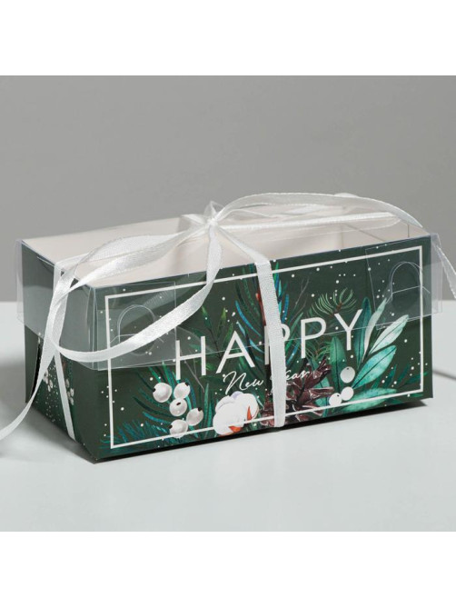 Коробка для капкейка Happy New year, Новый год, 16×8×7.5 см