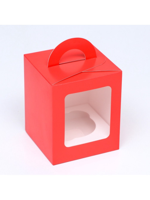 Коробка для 1 капкейка, красная, 9.2×9.2×11.1 см