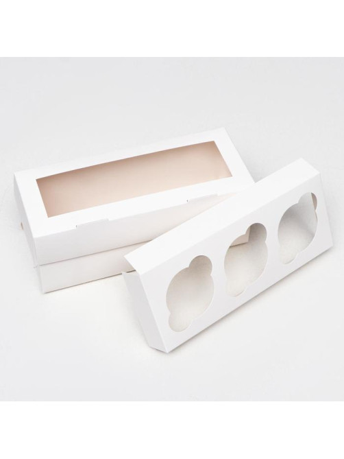 Упаковка на 3 капкейка с окном, целлюлоза, 25×10×10 см