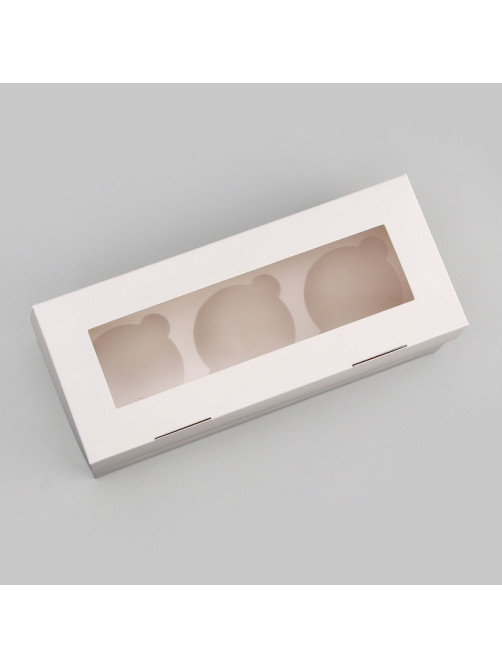 Коробка для 3 капкейка с окном, целлюлоза, белый, 25×10×10 см