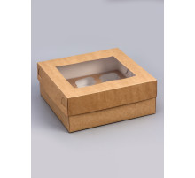 Коробка для капкейков с окном на 9 шт., крафт, 25×25×10 см