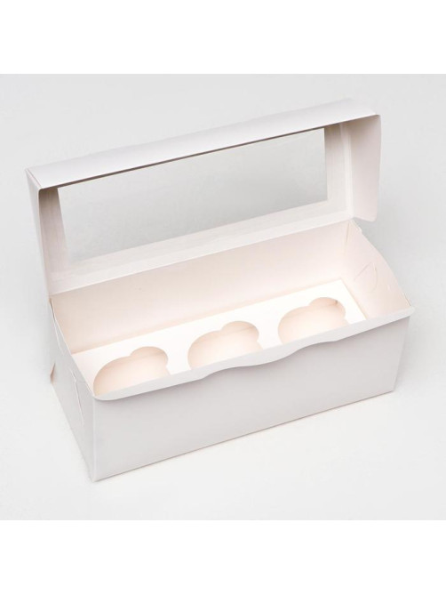 Упаковка на 3 капкейка с окном, целлюлоза, 25×10×10 см
