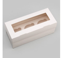 Коробка для 3 капкейка с окном, целлюлоза, белый, 25×10×10 см