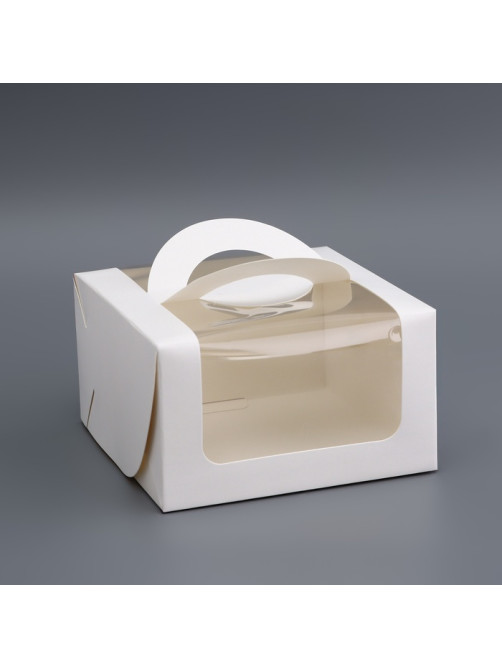 Коробка под бенто - торт с окном, белая, 14×14×8 см