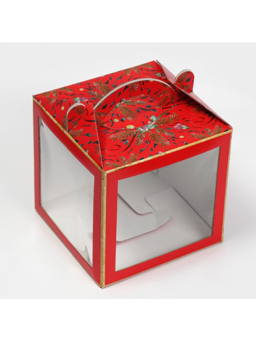 Коробка кондитерская с окном, сундук, «Новогодняя ботаника» 20×20×20 см