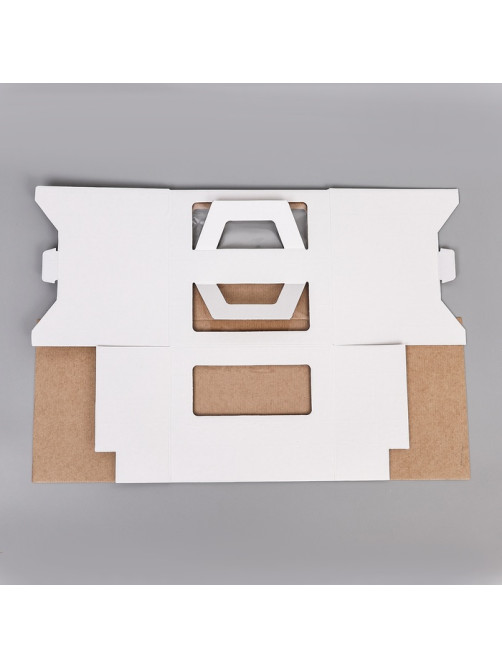 Коробка под торт 2 окна, с ручками, белая, + подложка 2.5 золото - белый, 24×24×20 см