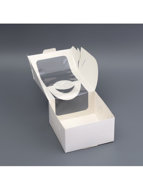 Коробка под бенто - торт с окном, белая, 14×14×8 см