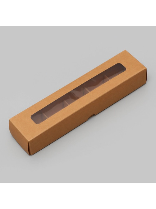 Коробка для 5 конфет, с окном, с тонкими разделителями, крафт 21×5×3.3 см