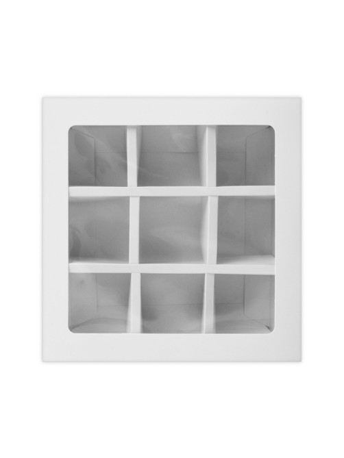 Коробка для 9 конфет, белая, 13.8×13.8×3.8 см