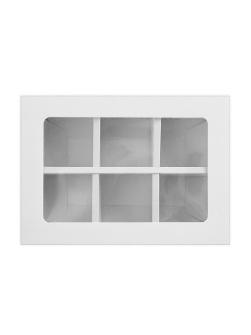 Коробка для 6 конфет с окном, белая, 13.7×9.85×3.85 см