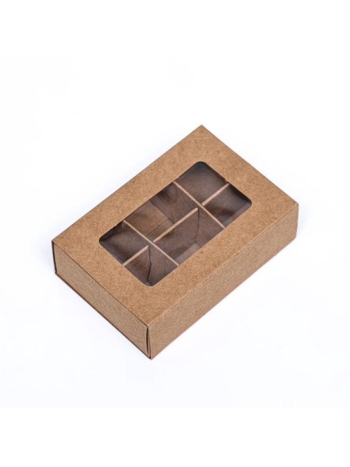 Коробка для 6 конфет, 8.7×5.8×2.5 см, Тонкие разделители, крафт