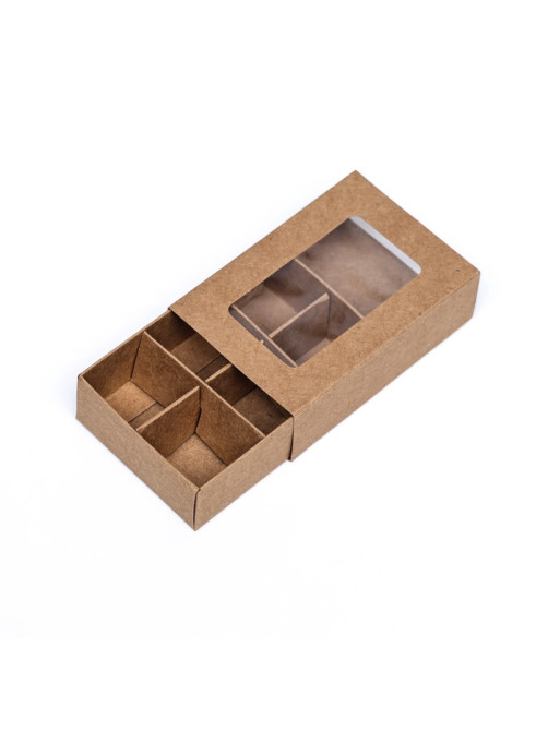 Коробка для 6 конфет, 8.7×5.8×2.5 см, Тонкие разделители, крафт