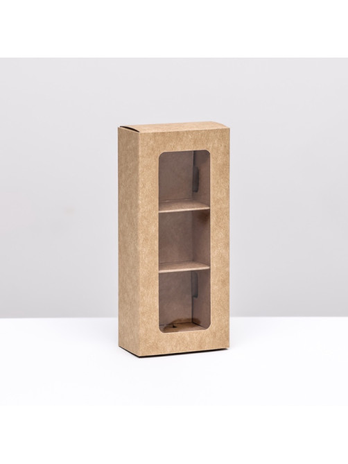 Коробка с обечайкой с окном «под 3 конфеты» 13×5×3.3 см, крафт