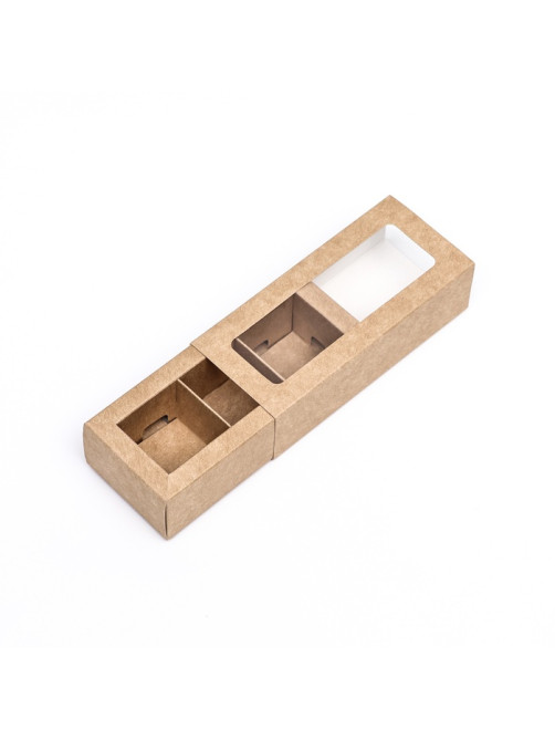 Коробка с обечайкой с окном «под 3 конфеты» 13×5×3.3 см, крафт