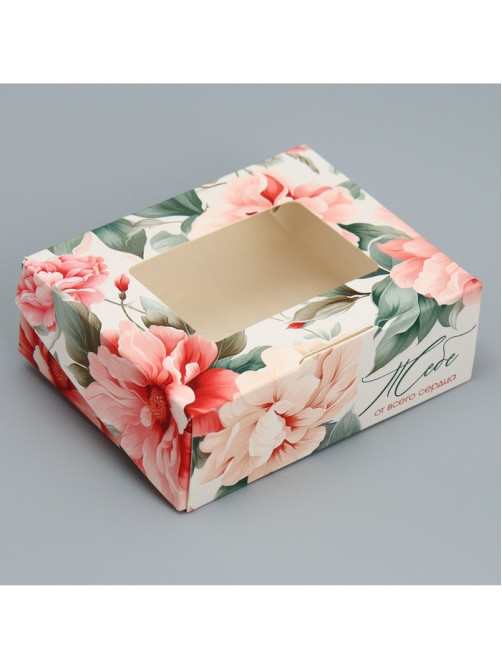 Кондитерская упаковка, коробка с ламинацией «Цветочный», 10×8×3.5 см
