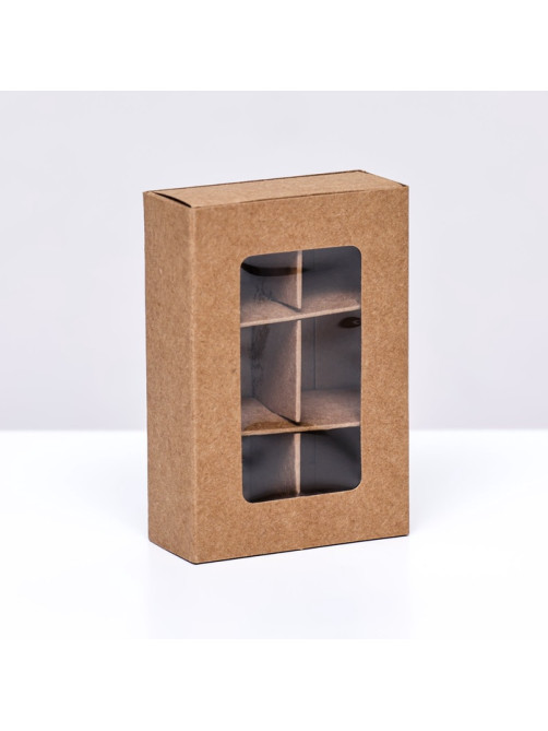 Коробка для 6 конфет, 8.7×5.8×2.5 см, Тонкие разделители, крафт
