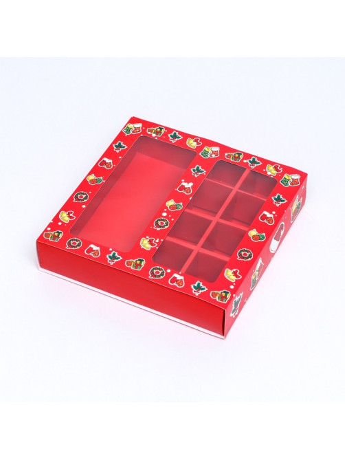 Коробка под 8 конфет и шоколадки, 17.7×17.7×3.8 см