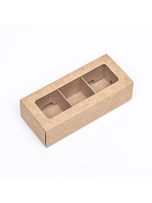 Коробка с обечайкой с окном «под 3 конфеты» 13×5×3.3 см, крафт