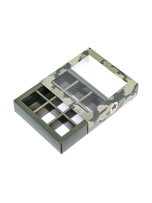 Коробка для 9 конфет с обечайкой, «Камуфляж» 13.8×13.8×3.8